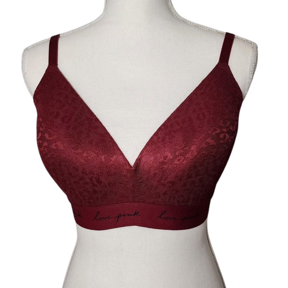 Victoria Secret Pink Wear Everywhere Wireless‎ Lightly Lined Red Bra Size 36DD